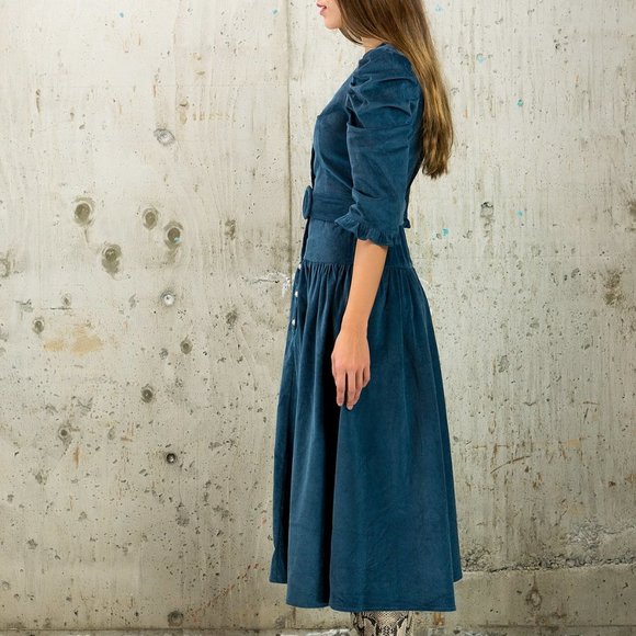 KRISTINIT corduroy midi dress XS/Small puff sleeve - Picture 4 of 8